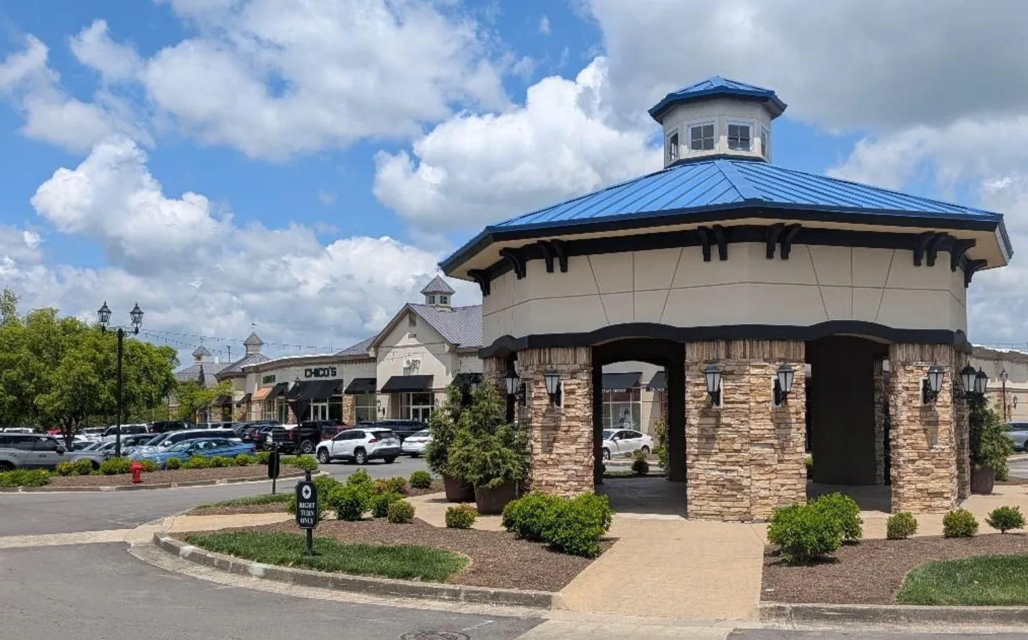 The covered pavilion and storefronts at Hamburg Pavilion shopping center on Lexington's east side
