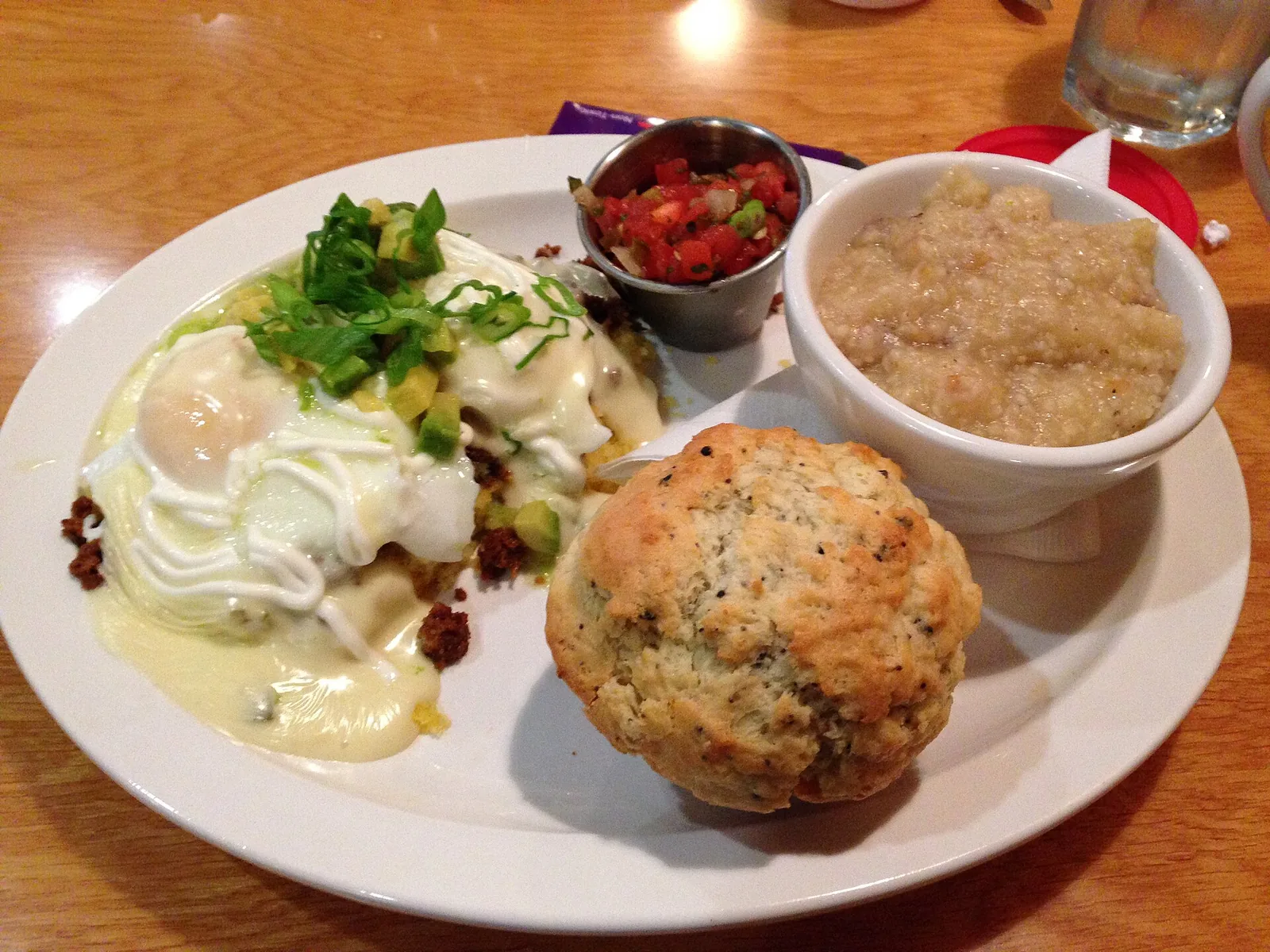Kalamity Katie's Border Benedict, a brunch plate of corn cakes, chorizo and poached eggs, at Wild Eggs in Lexington