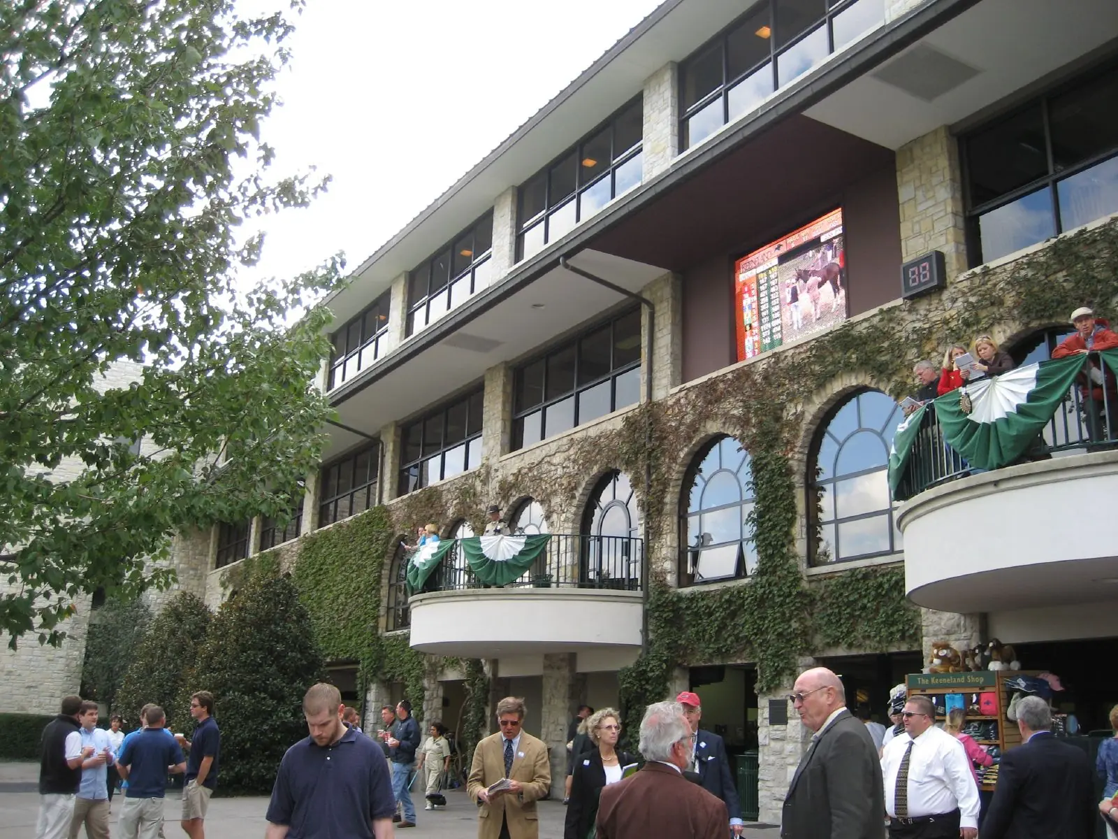 Visitors outside the grandstand at Keeneland, the Lexington racecourse whose grounds are open to the public every day