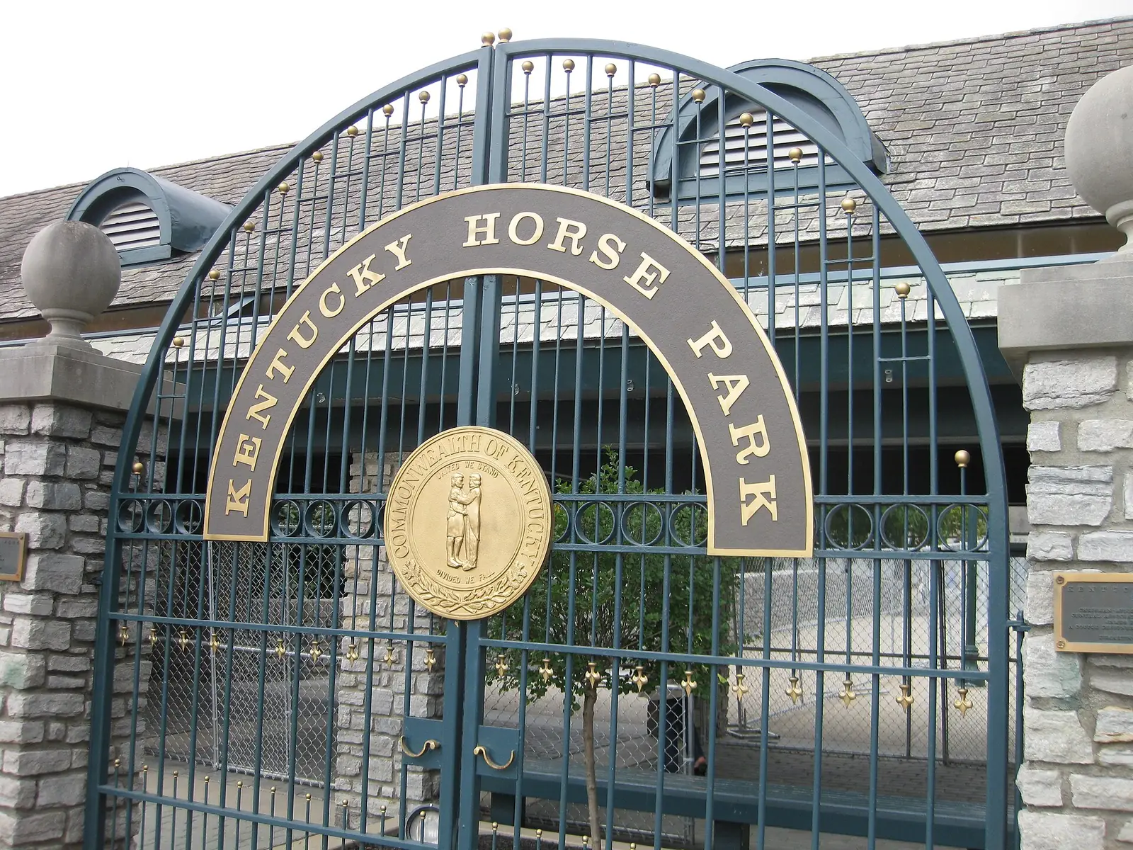 The iron entrance gate at the Kentucky Horse Park in Lexington, home of the Southern Lights drive-through display