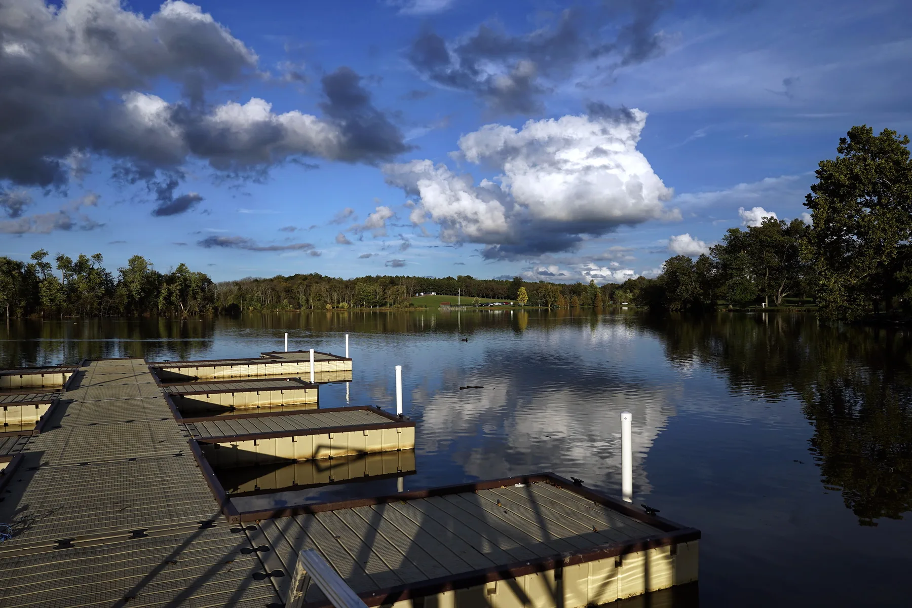 The boat dock on the lake at Jacobson Park, beside the Andover neighborhood in southeast Lexington