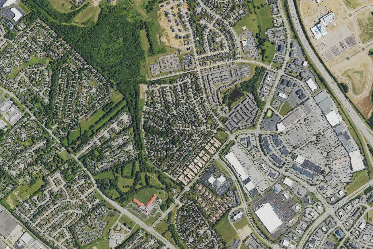 Aerial view of the Hamburg area of east Lexington, with Hamburg Pavilion and I-75 at right