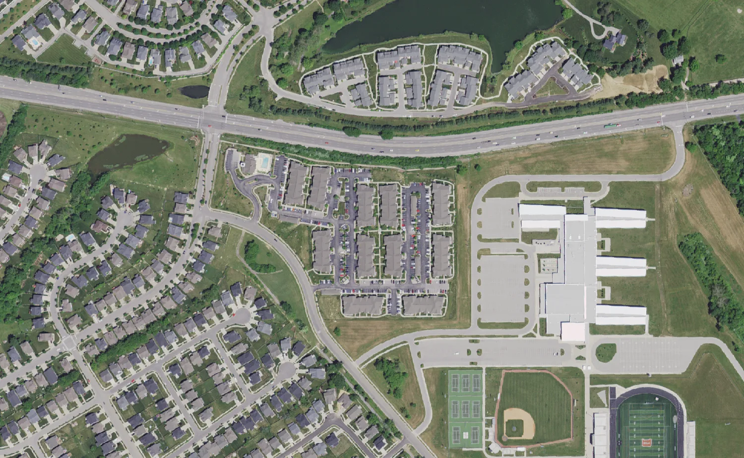 Frederick Douglass High School and its grounds on Winchester Road in Lexington, seen from the air