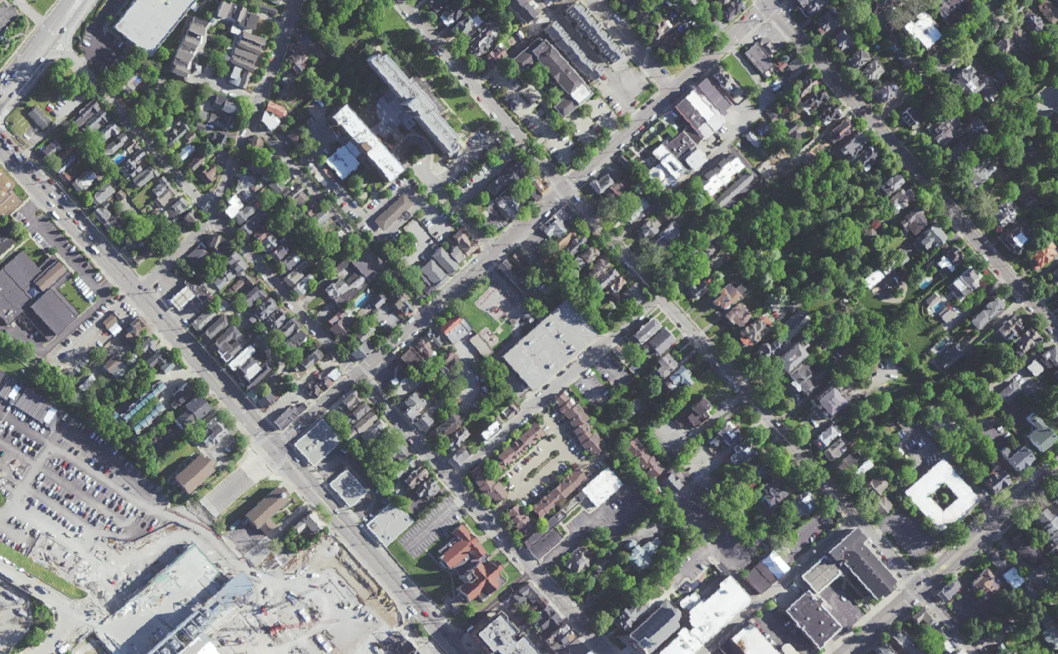 Harrison Elementary School and its grounds on Bruce Street in Lexington, seen from the air