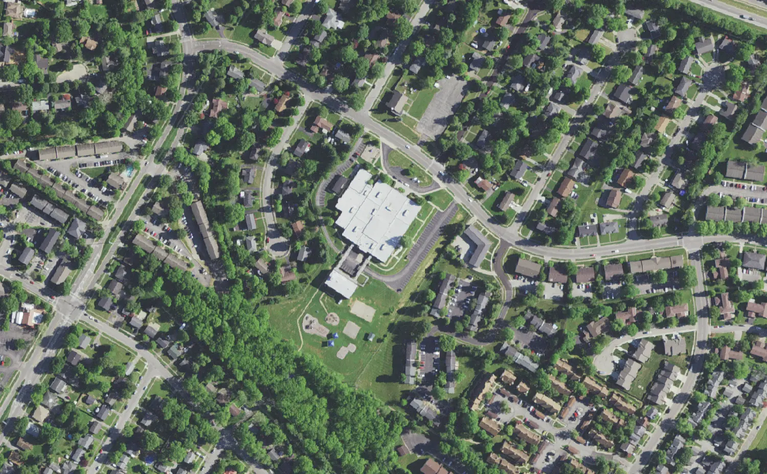 Lansdowne Elementary School and its grounds on Redding Road in Lexington, seen from the air