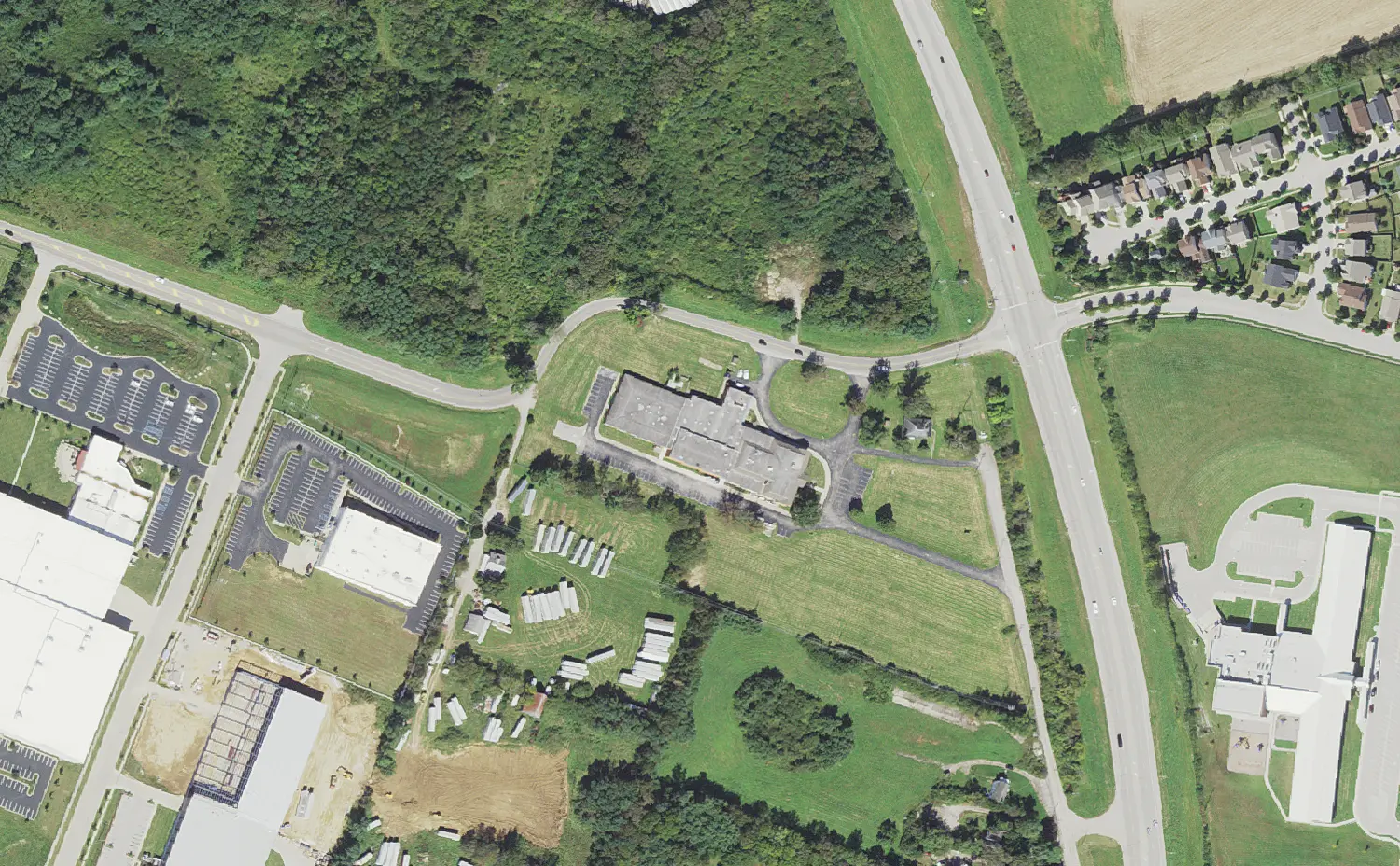 Rise STEM Academy for Girls and its grounds on Spurr Road in Lexington, seen from the air