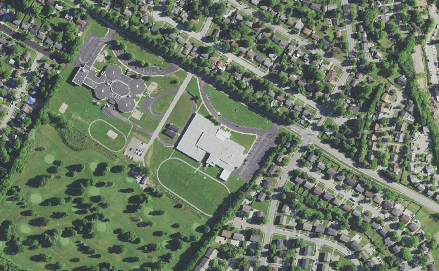 Southern Middle School and its grounds on Wilson Downing Road in Lexington, seen from the air