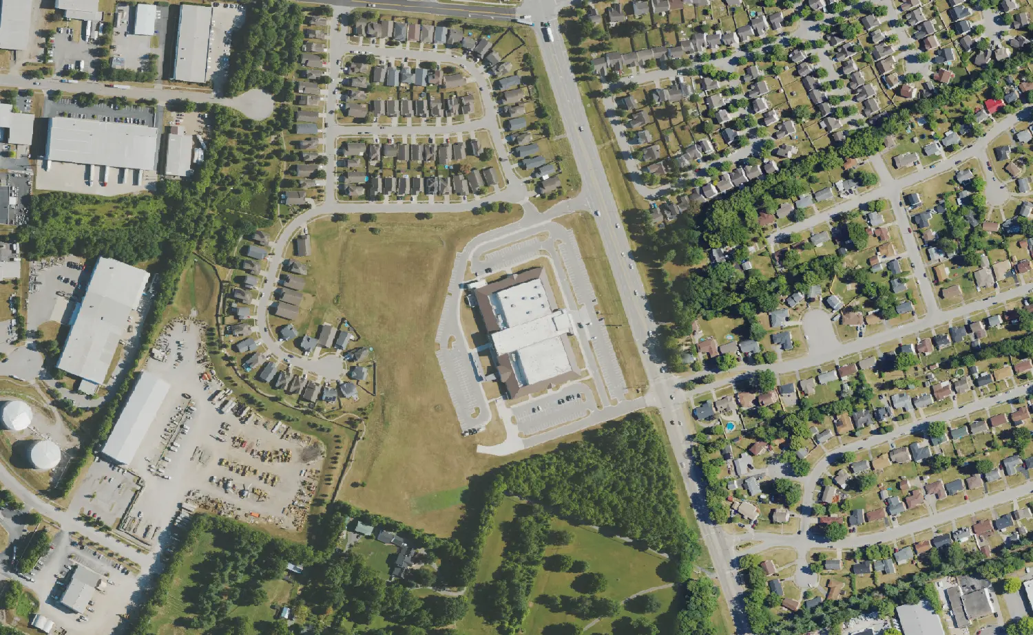 The school building at 1555 Georgetown Road in Lexington, home of STEAM Academy, seen from the air