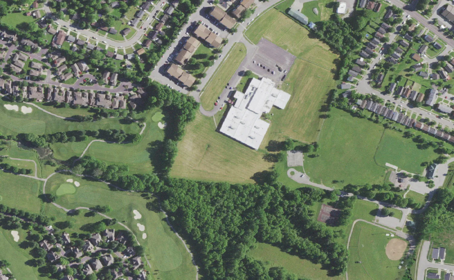 Winburn Middle School and its grounds on Winburn Drive in Lexington, seen from the air